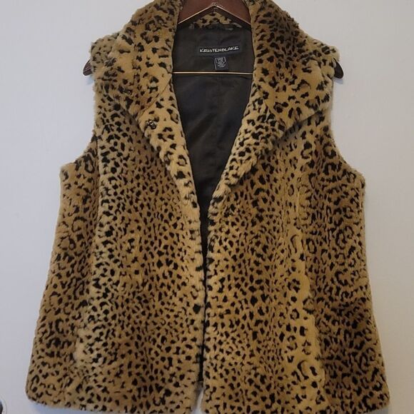 Kristen Blake Y2k cheetah print faux leather vest large - Picture 1 of 10